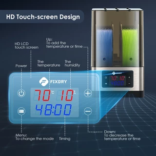 Fixdry 3D เครื่องพิมพ์ Filament เครื่องอบผ้าพร้อมพัดลม, 110W PTC Dehydrator กล่องเครื่องเป่าอุ่น, ปิด-ปล่อยความร้อนคงที่, อุณหภูมิความชื้น, 2 แกนใช้งานร่วมกับ 1.75 มม., 2.85 มม.,