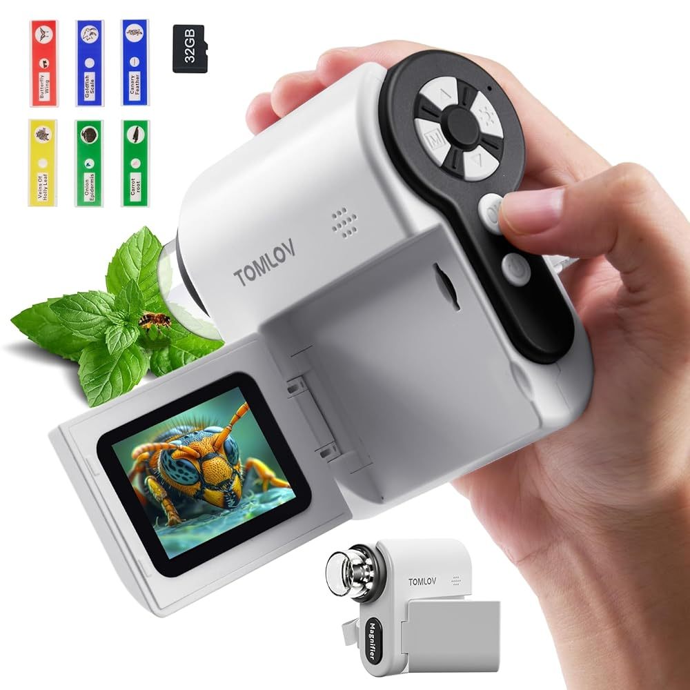 Tomlov 2 LCD กล้องจุลทรรศน์ดิจิตอลแบบใช้มือถือกล้องโทรทรรศน์บันทึกวิดีโอ DV กล้องจุลทรรศน์