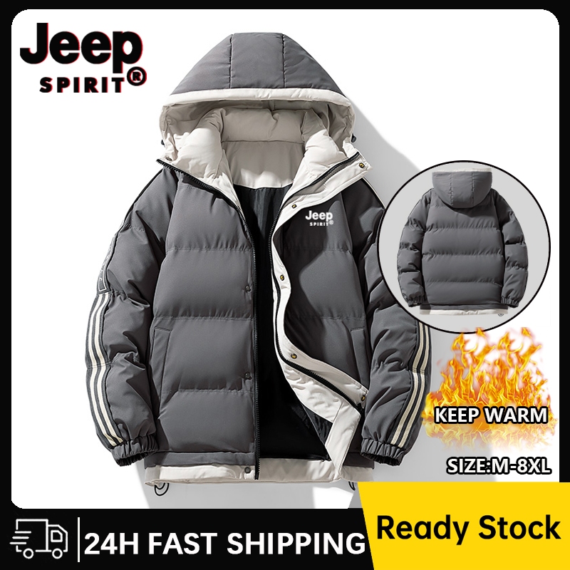 Jeep SPIRIT เสื้อแจ็คเก็ตฤดูหนาวสําหรับผู้ชายเสื้อแจ็คเก็ตมีฮู้ดความอบอุ่นขนาดบวก (M-8XL)