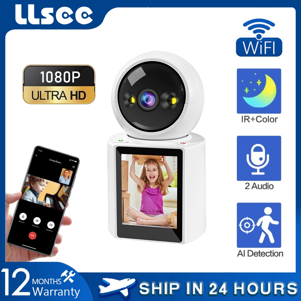 LLSEE สมาร์ทกล้องวงจรปิดกล้องรักษาความปลอดภัย Wifi พร้อมหน้าจอ 1080P โทรศัพท์มือถือวิดีโอสองทาง 2.8 นิ้วหน้าจอ IPS 360 °การหมุนรองรับการ์ด TF 128G