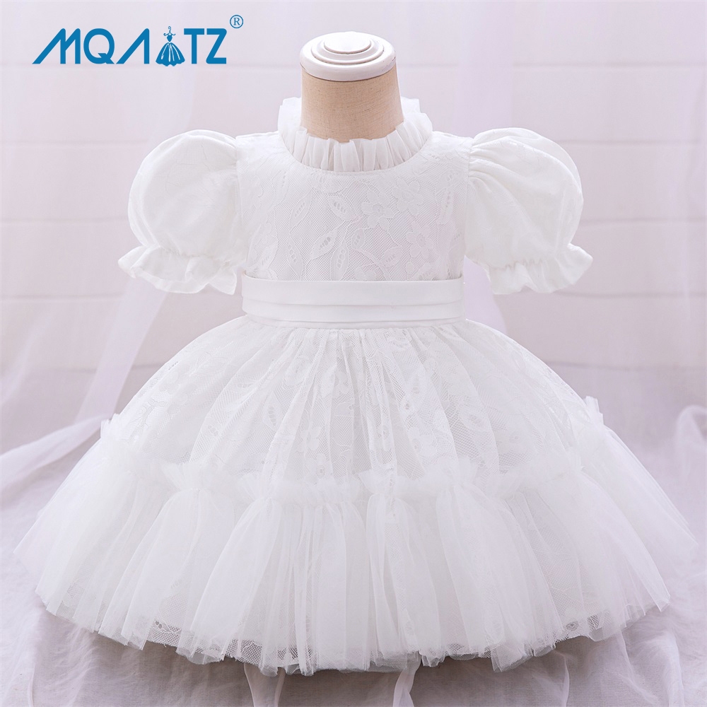 Mqatz ทารกแรกเกิดการถ่ายภาพ 1 ปีชุดเจ้าหญิงสําหรับเสื้อผ้าเด็กทารกสีขาวชุดวันเกิด Baptism Party Gown L2292XZ