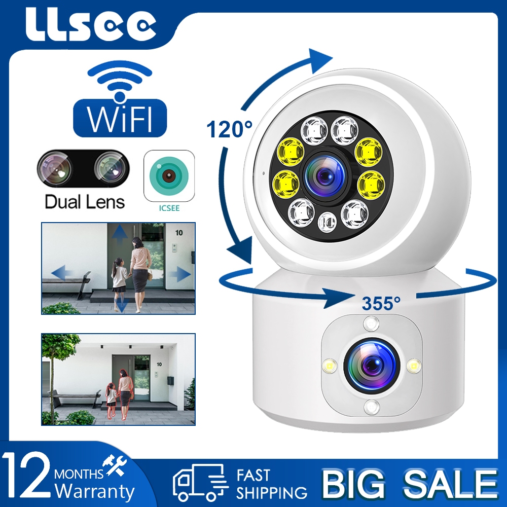 LLSEE ICSEE 4MP เลนส์คู่กล้องวงจรปิดไร้สายในร่ม WiFi กล้องวงจรปิดรักษาความปลอดภัย IP การตรวจจับการเคลื่อนไหว Ai Night Vision Dual Mirror การติดตามการเคลื่อนไหวกันน้ำ