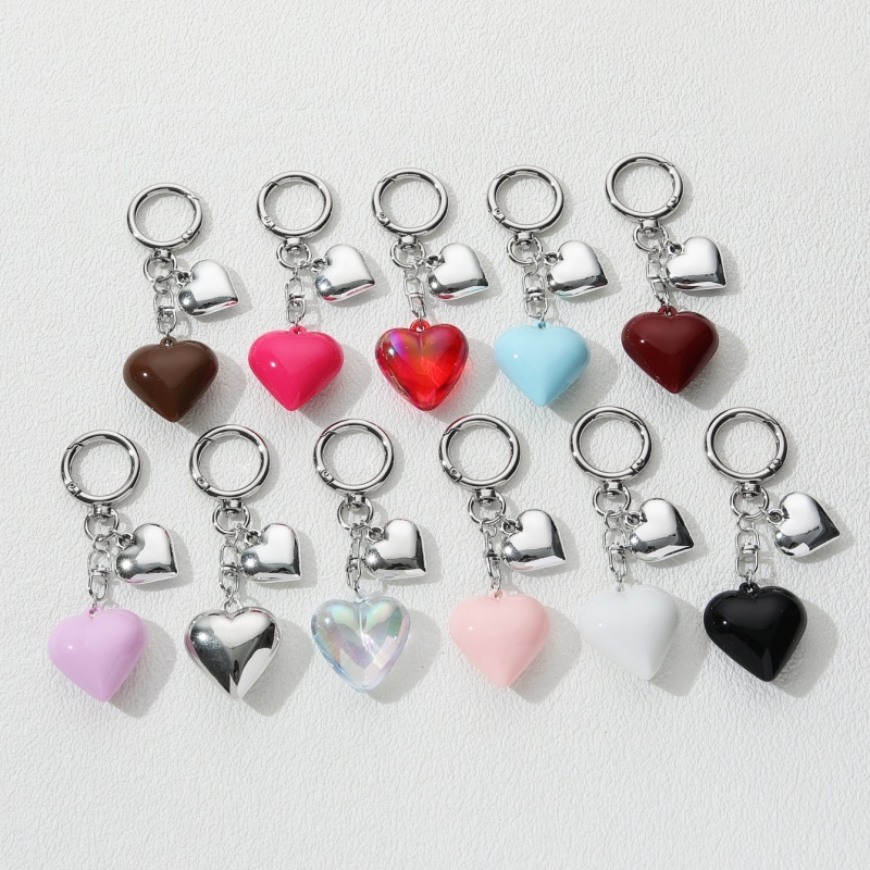 คลาสสิก Y2K อะคริลิคหัวใจพลาสติก Love พวงกุญแจสีสันสดใสสําหรับผู้หญิง Handmade ของขวัญเครื่องประดับ