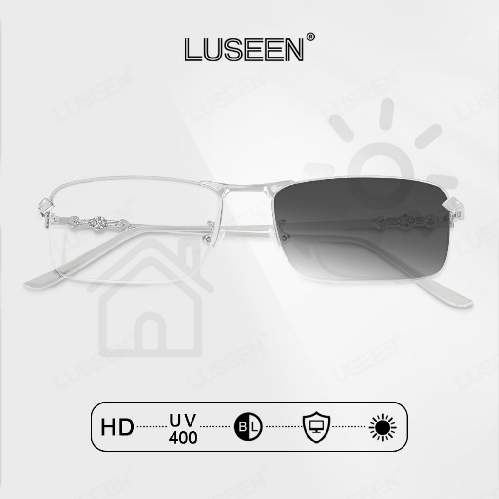 LUSEEN ป้องกันแสงสีน้ำเงินแบบโฟโต้โครมิก เลนส์แว่นตาสี่เหลี่ยมผืนผ้ากรอบแว่นตาสําหรับผู้หญิงผู้ชายแว่นตา ยูนิเซ็กซ์ AG2247