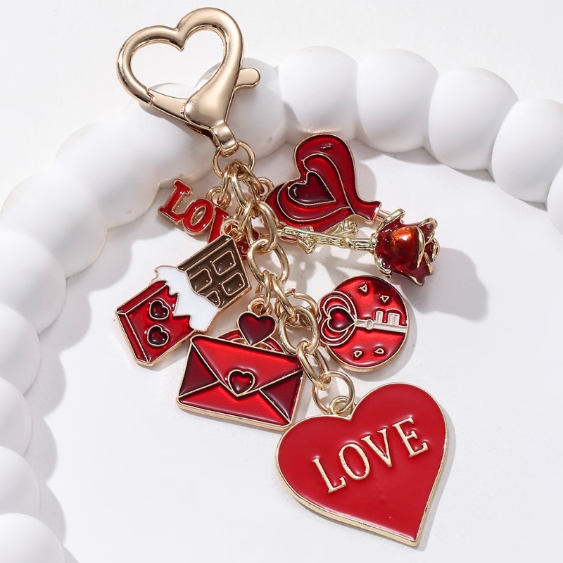 โรแมนติกสวยหัวใจกุหลาบช็อคโกแลตจุ๊บ ๆ พวงกุญแจเคลือบสําหรับคนรักของขวัญวันวาเลนไทน์ที่ดี - รูปที่ 3