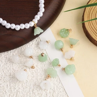 St. kunkka 5 ชิ้นสไตล์จีนเลียนแบบหยกแก้วจี้สไตล์จีนมงคล Cloud Lily of the Valley จี้แก้วสําหรับ DIY สร้อยคอสร้อยข้อมือสําหรับของขวัญปีใหม่
