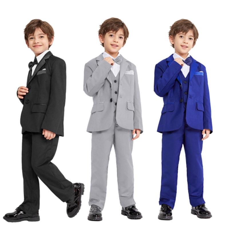 ชุดสูททักซิโด้ แบบเป็นทางการ สีดํา สีฟ้า สีเทา เหมาะกับงานปาร์ตี้วันเกิด สําหรับเด็กผู้ชาย อายุ 3-12 ปี