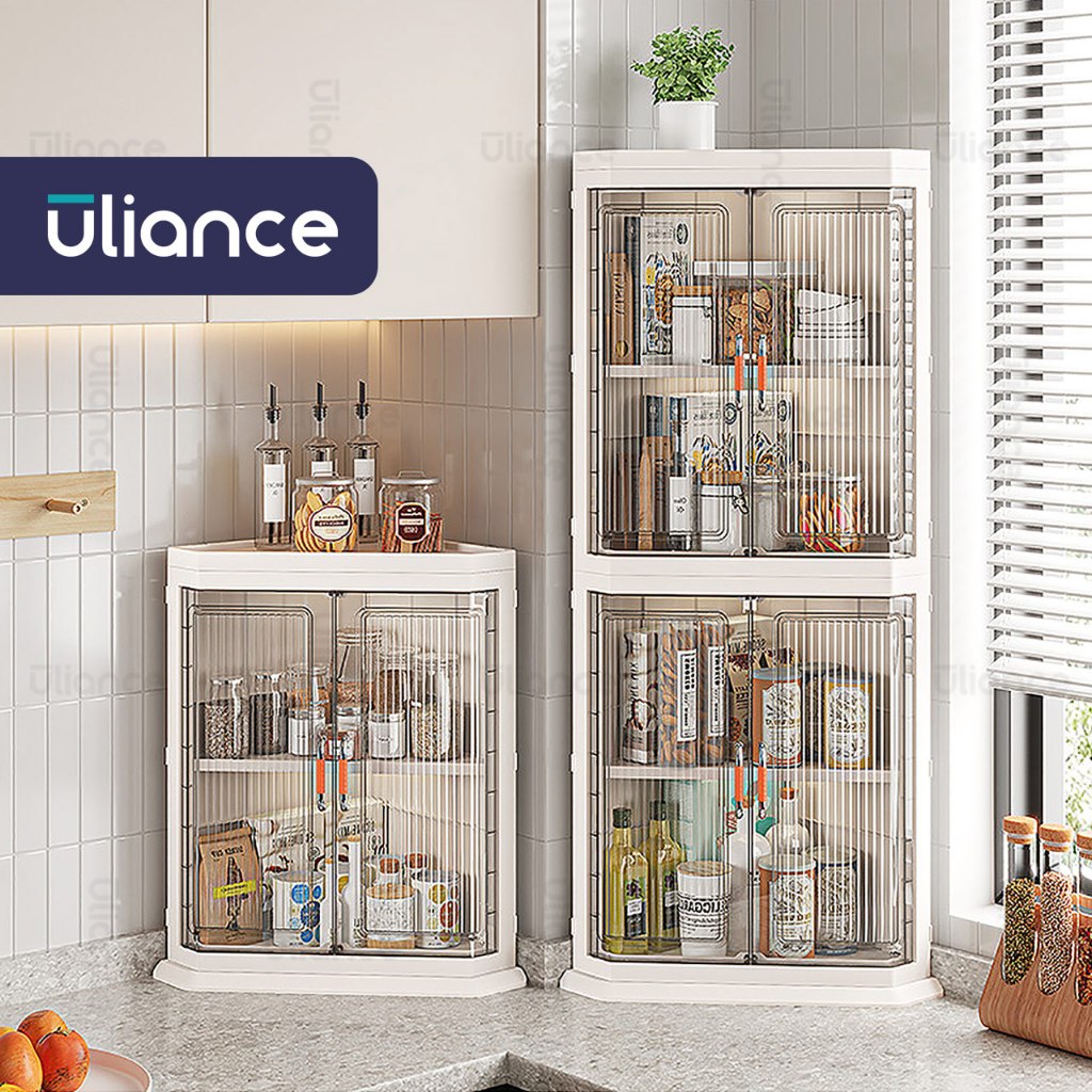 Uliance ตู้เก็บของพลาสติก ชั้นวางของเข้ามุม สำหรับห้องครัว ห้องน้ำ ห้องนั่งเล่น