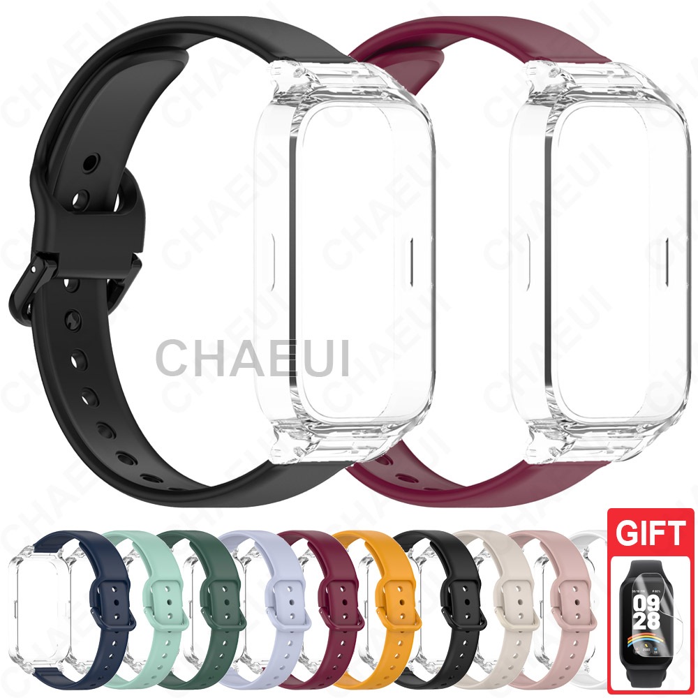 สายรัดซิลิโคนพร้อมเคส PC กรอบอุปกรณ์เสริมสายนาฬิกาสําหรับ Xiaomi Smart Band 9 Active / Redmi Smart Band 3