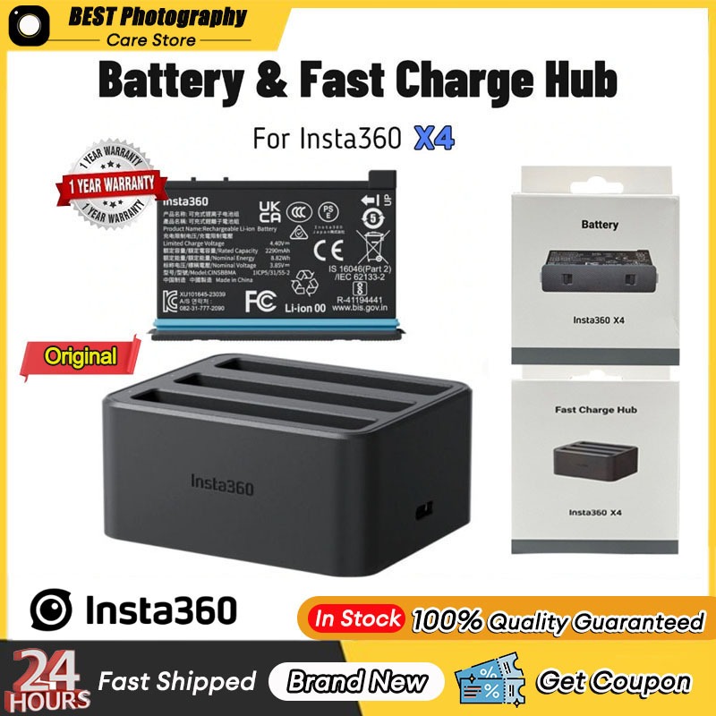 【 กรุงเทพฯ】Original Insta360 X4 2290mAh battery และ Fast Charger, ช่องใส่การ์ดสามสําหรับ Insta360 X4 อุปกรณ์เสริมสําหรับกล้อง Action รับประกัน 1 ปี