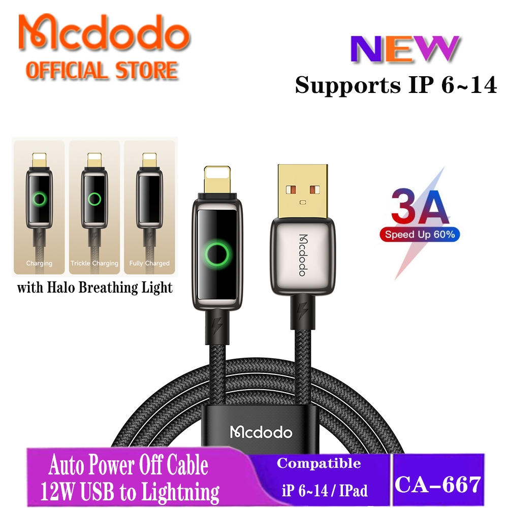Mcdodo สาย USB to Lightning 2025 ใหม่ (สายปิดอัตโนมัติ) สําหรับ iP 14 Pro Max 13 12 11 Xr 8 7 6S CA-659