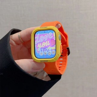 เคสลายตัวอักษรแฟชั่น + สายซิลิโคน Sport สำหรับ Apple Watch Strap Series 11 10 Ultra 2 9 8 7 6 5 SE 4 3 สายนาฬิกา Band iWatch 49 46 45 44 42 41 40 38mm
