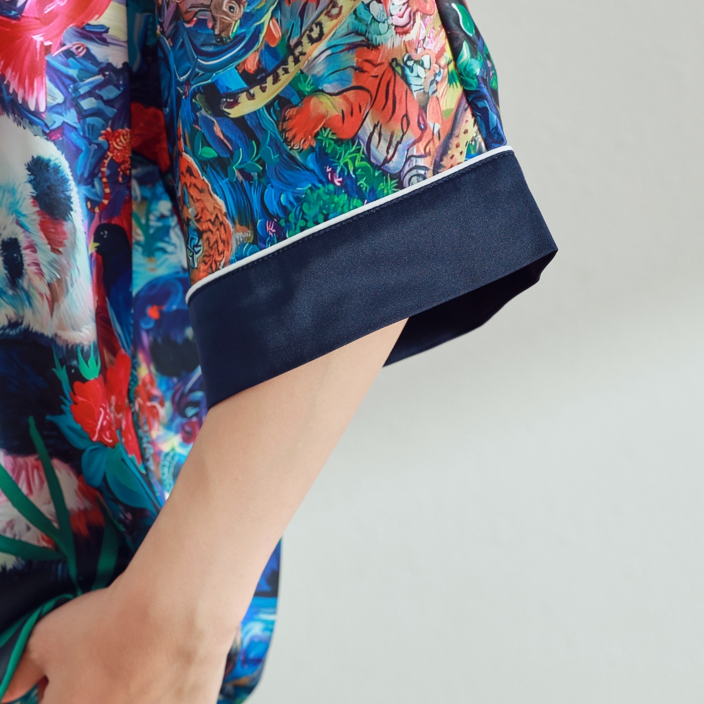 ชุดนอนสุภาพสตรีชุดหลวมพิมพ์ผ้าไหม Cool Loungewear กางเกงขาสั้นชุดนอนชุด Slimmer ดูขายาว Soft Sil ราคา ถูกที่สุด ดีลบีเคเค แกลเลอรีภาพที่ 8