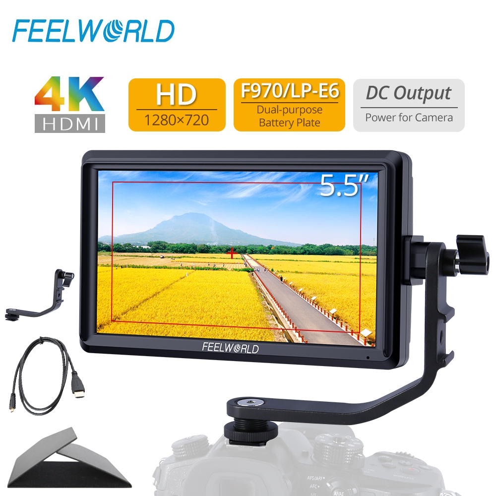 Feelworld S55 5.5 นิ้ว IPS บนกล้อง Field Monitor Video Focus Assist 4K HDMI 1280x720 อินพุต DC เอาต์