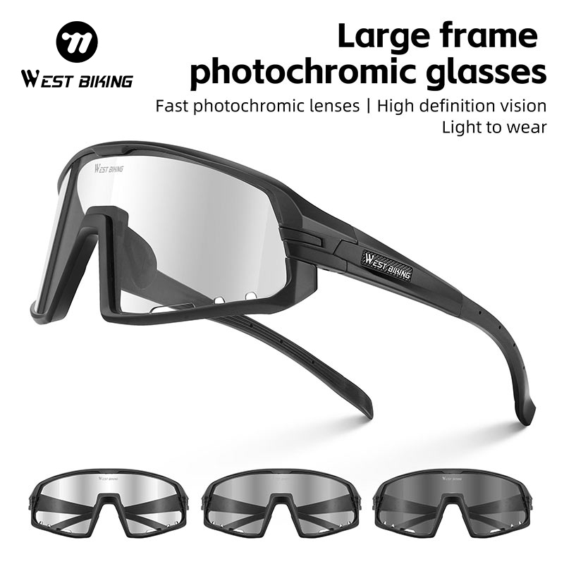 WEST BIKING ขนาดใหญ่-กรอบขี่จักรยานแว่นตา Shades Photochromic Polarized ในตัวสายตาสั้นกรอบผู้ชายผู้หญิง Windproof Unisex จักรยานกีฬากลางแจ้ง
