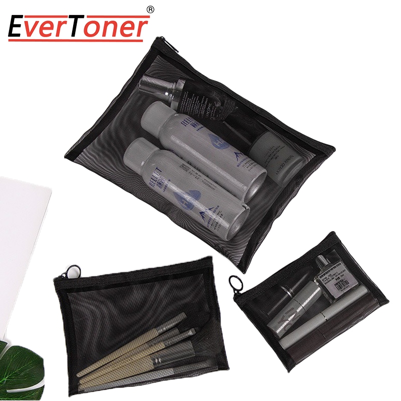 Evertoner ใหม่ตาข่ายโปร่งใสกระเป๋าเก็บเครื่องสําอางซิปใสกระเป๋าแต่งหน้าไนลอนกระเป๋าเดินทางแบบพกพาอุปกรณ์อาบน้ํา
