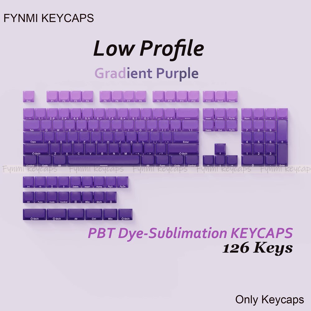 Fynmi Gradient Purple Ultra-slim Low Profile Keycaps 126 คีย์ PBT 5 ใบหน้า Dye Sublimation Keycaps