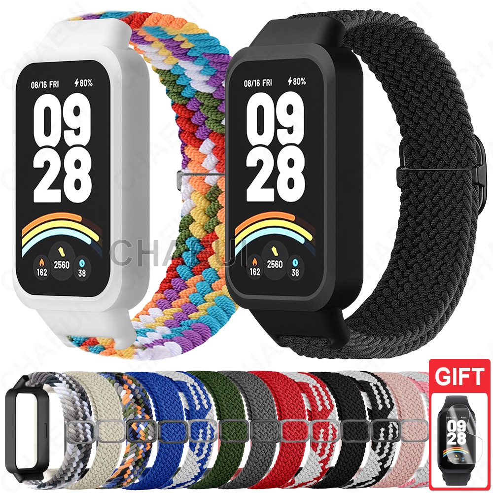 สายรัดไนลอนทอพร้อมกรอบเคสอุปกรณ์เสริมสําหรับ Xiaomi Smart Band 9 Active / Redmi Smart Band 3