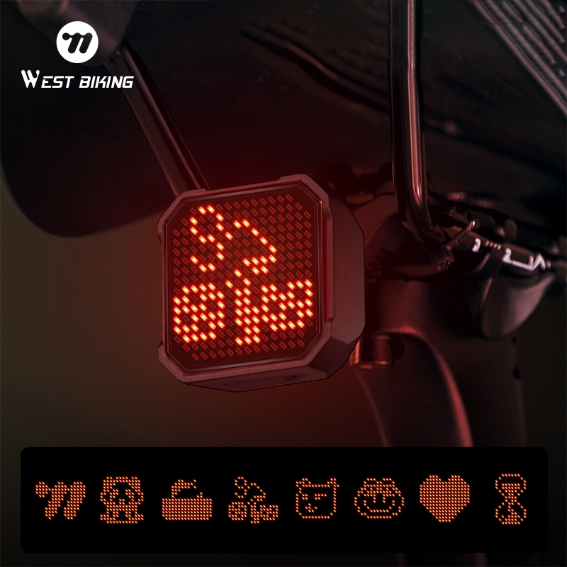 WEST BIKING ไฟท้ายจักรยานสมาร์ทเบรคเซนเซอร์ไฟท้ายความถี่เดียวกัน DIY Pixel ไฟท้ายสมาร์ท App ที่กําหนดเองรูปแบบ Expression ขี่กลางคืน