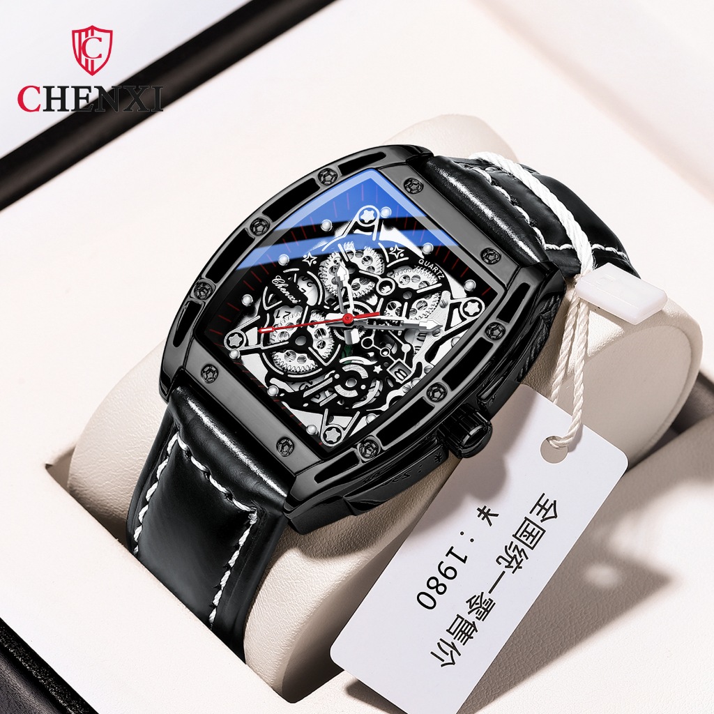 Chenxi 8265 Tonneau Dial Sleek Mens Quartz Watch Waterproof Fashion Cool Timepiece
