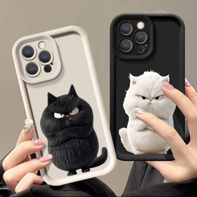 สําหรับiphone 16 15 Pro Max 11 13 14 12 ProสําหรับiPhone 7 8 Plus XS Max X XR SE2022น่ารักแมวดําซิลิโคนอ่อนนุ่มกันกระแทก