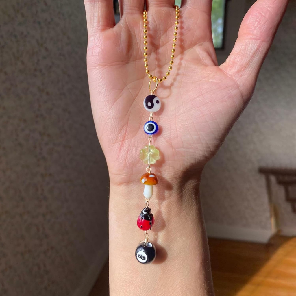 Good Lucky Days รถ Charm,8 Ball เห็ด Four-Leaf Clover จี้สําหรับกระจกมองหลังรถยนต์,น่ารัก Boho Evil Eye Ladybug Yin Yang สัญลักษณ์อุปกรณ์ตกแต่งรถ