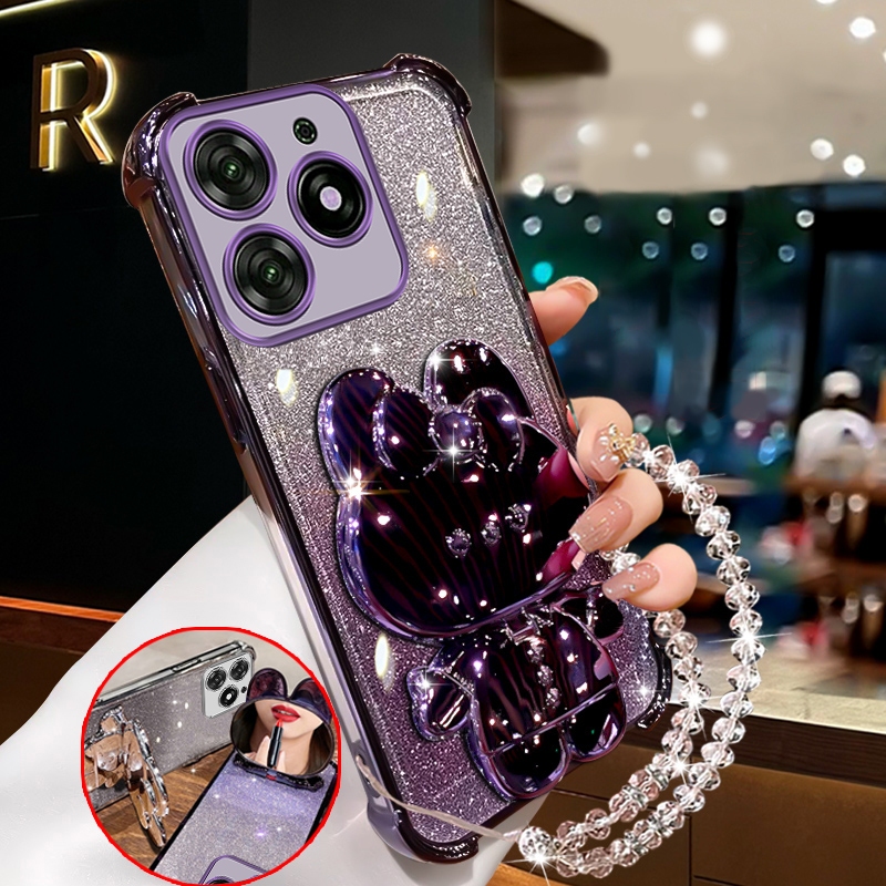 FOR เคส เคสสําหรับ infinix smart 8 tecno spark go 2024 hot 40i spark 20 20c เคสโทรศัพท์กันกระแทกปกดีไซน์ใหม่ความงามกระต่ายกระจกแต่งหน้าพร้อมที่วาง สร้อยข้อมือสําหรับสาว SJSFTUSL01