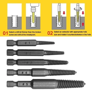 5 ชิ้นหัก Bolt Extractor สกรู Remover ชุดสกรู Extractor Center เจาะ Bits ไฟฟ้าหกเหลี่ยมหักด้ายเครื่องมือกําจัด