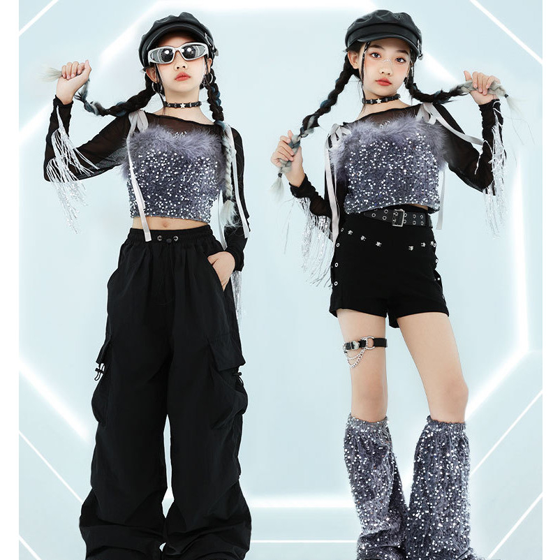 15-75KG ชุดเต้นเด็ก ชุดเต้นแจ๊ส เด็กผู้หญิง เสื้อ ชุด cover dance ชุดฮิปฮอป กางเกง ชุด cover dance เ