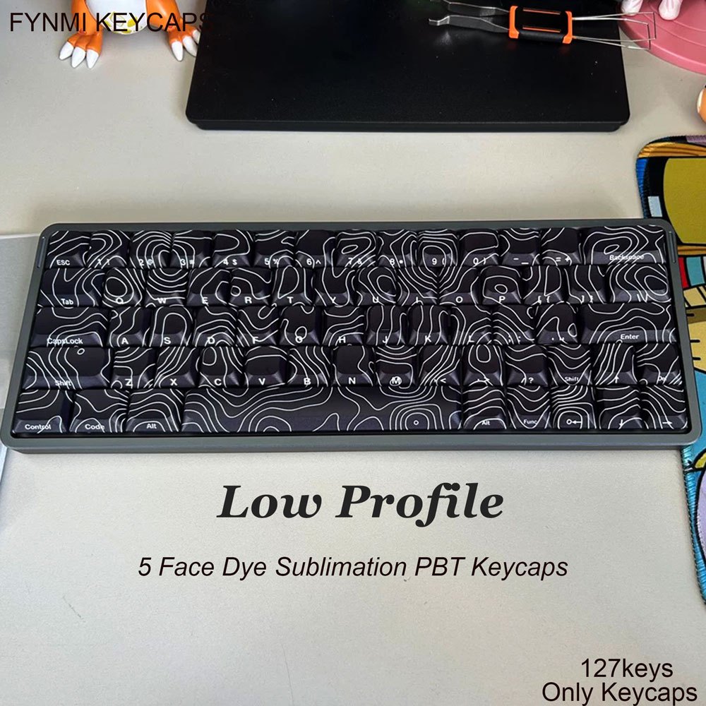 ใหม่มาถึง Contour line Low Profile keycaps Topgraphic สีดําและสีขาว PBT Dye Sublimation Keycaps
