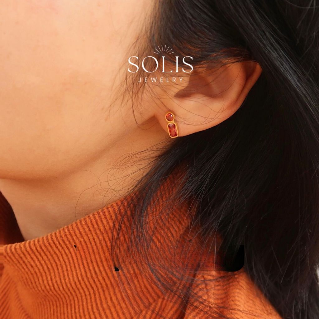 ต่างหูสตั๊ดกันน้ำสีขาวและสีแดง Non-Tarnish Hypoallergenic แฟชั่นสำหรับผู้หญิง - รูปที่ 3