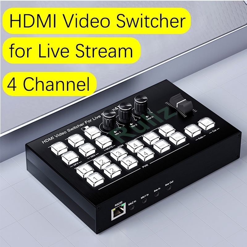 1080p 4 ช่อง HDMI Video Switcher Mixer กล้อง Multi Live Streaming Production Broadcasting Station รอ