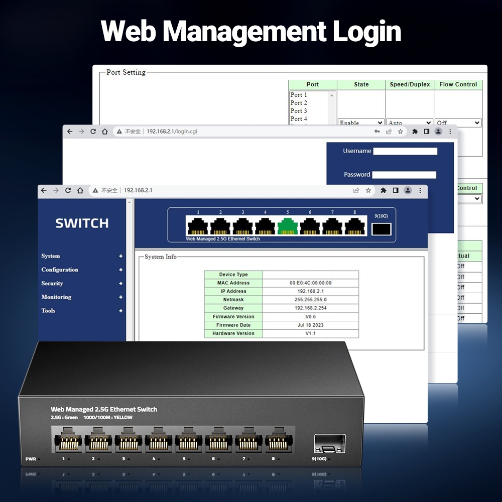 Ampcom 2.5GbE Managed Switch 8 Port 2.5GBASE-T Network Switcher 10G SFP+ Slot Uplink Web Management QOS VLAN LACP Fanless ราคา ถูกที่สุด ดีลบีเคเค แกลเลอรีภาพที่ 5