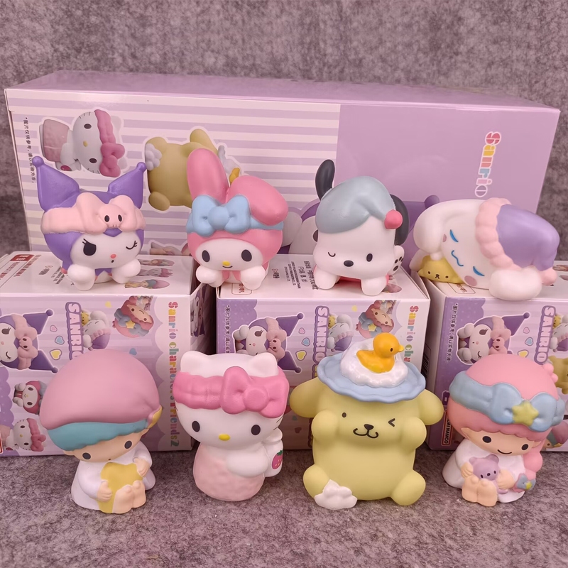 8 ชิ้น/เซ็ต 4-5 ซม.My Melody อะนิเมะรูปสีกล่อง Kuromi Cinnamoroll Pom Pom Purin Little Twin Stars รุ่น Q PVC Action Figures ตุ๊กตาของเล่น