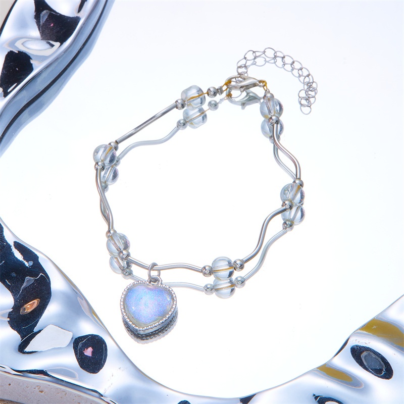 แฟชั่นfairy Moonstone Loveสร้อยข้อมือหัวใจบิดMinimallyอินเทรนด์เครื่องประดับของขวัญสําหรับผู้หญิง