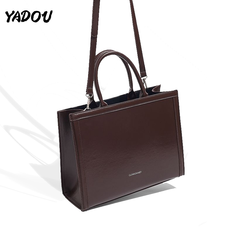YADOU กระเป๋าสะพายไหล่สตรีทรงสี่เหลี่ยม, ความรู้สึกหรูหรา หนัง PU สีน้ำตาล ฤดูใบไม้ร่วง ความจุขนาดใหญ่ กระเป๋าสะพายข้างแฟชั่นอเนกประสงค์