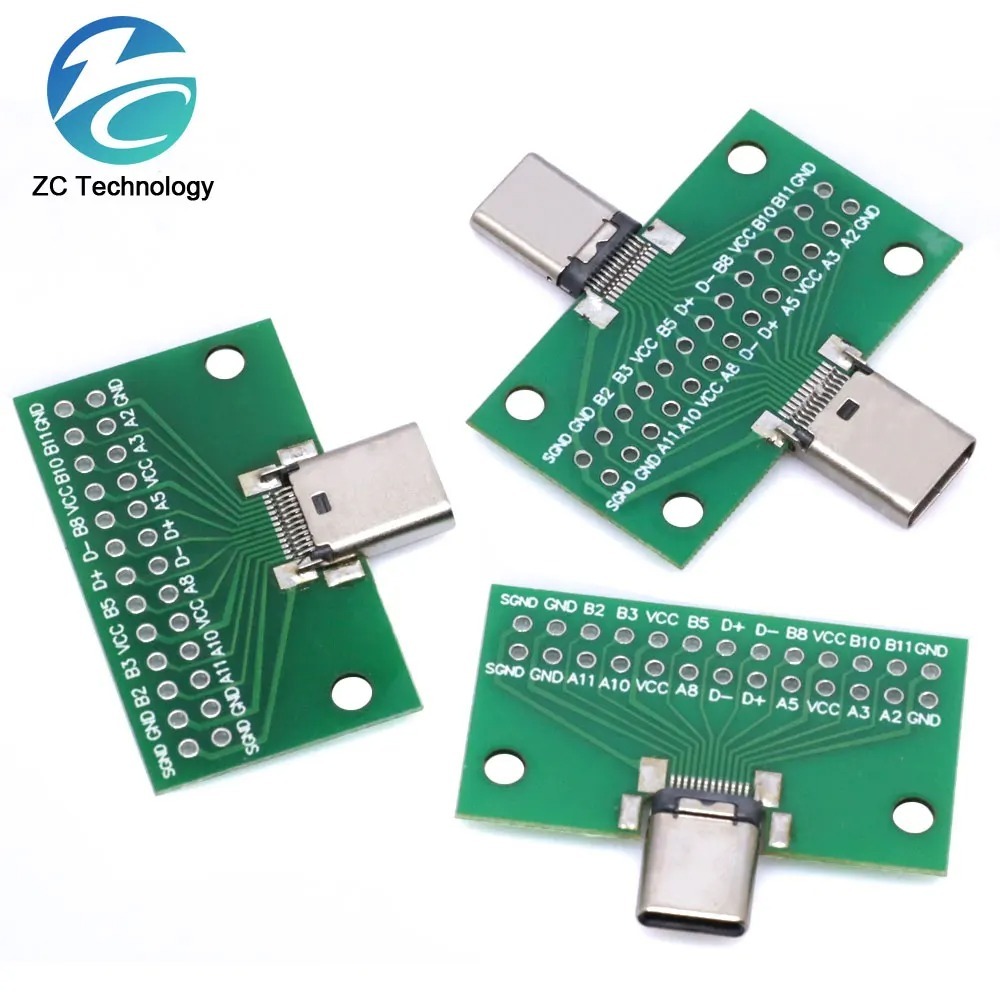 Type-c ชายหญิง USB 3.1 ทดสอบอะแดปเตอร์บอร์ด PCB ประเภท C 24P 2.54 มม.ขั้วต่อซ็อกเก็ตสําหรับข้อมูลสายลวดสายเคเบิล Transfer