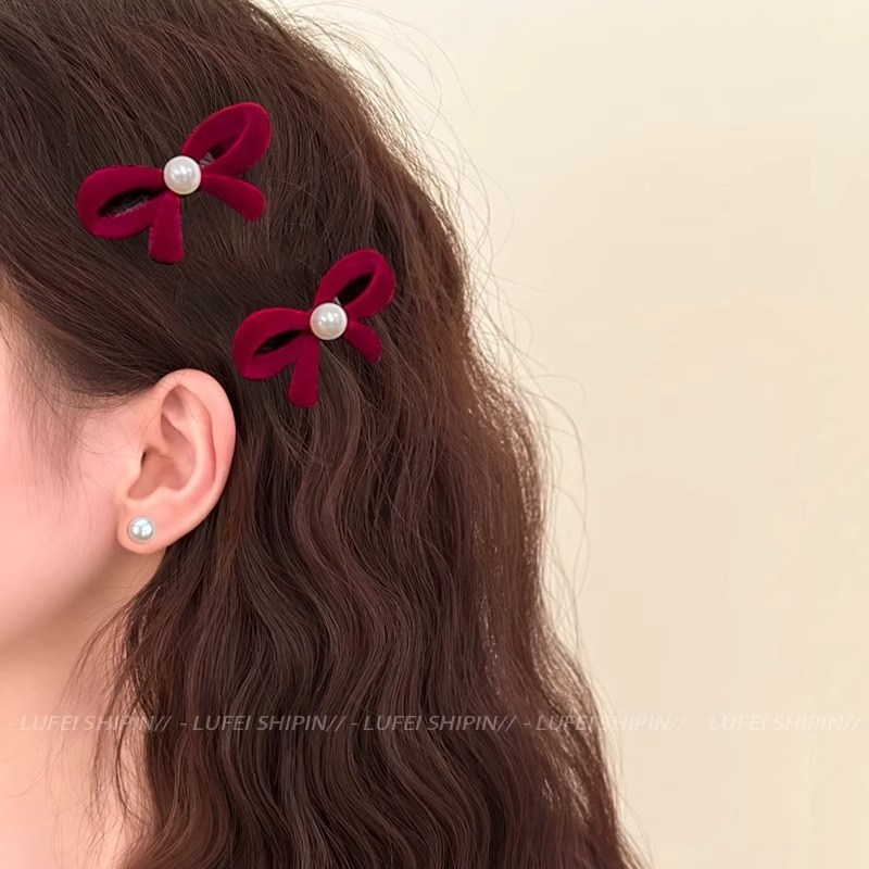 ปีใหม่สีแดงกํามะหยี่โบว์กิ๊บหญิงเจ้าหญิงหัวคลิปฤดูใบไม้ร่วงและฤดูหนาวอุปกรณ์ผม - รูปที่ 4