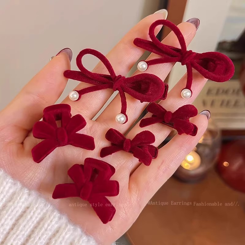 ปีใหม่สีแดงกํามะหยี่โบว์กิ๊บหญิงเจ้าหญิงหัวคลิปฤดูใบไม้ร่วงและฤดูหนาวอุปกรณ์ผม - รูปที่ 6