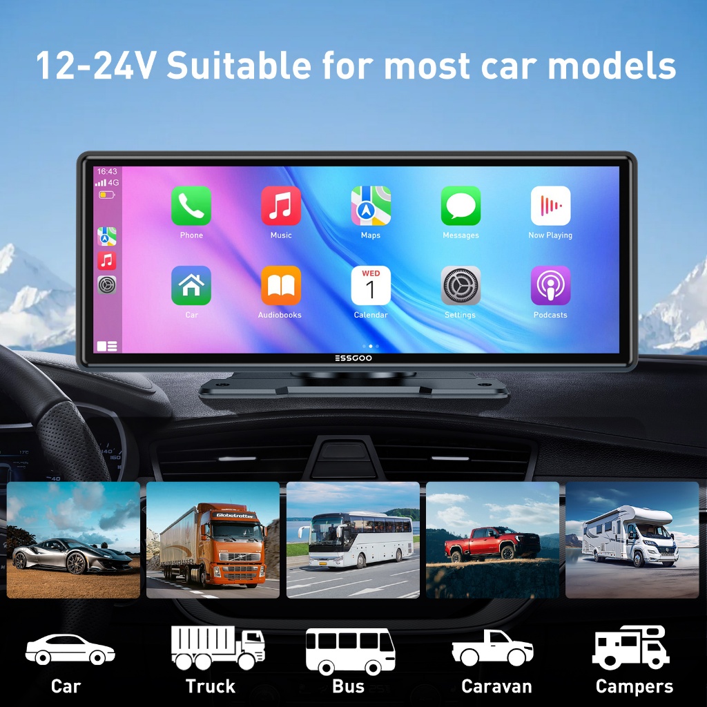 ~จังหวัดสมุทรสาคร ส่ง~HD 10.26 นิ้วเครื่องเล่นรถยนต์แบบพกพา Wireless CarPlay Android Auto Bluetooth IPS 2.5D Touch Screen Car GPS - รูปที่ 3