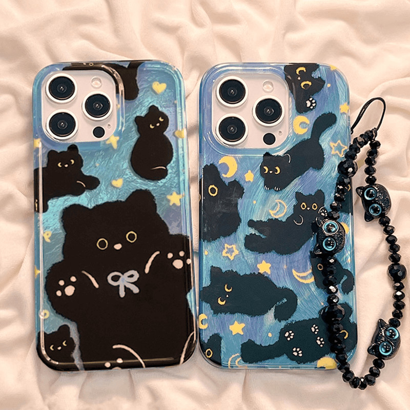 Blue Bowknot Black Cat IMD เคส for Mi 15T Pro 14T 13T POCO F8 Ultra C61 X7 X3 NFC M2 for Redmi A3 Note 14S 13 Pro 12S 12 11S 11 10S 14C 13C 12C 9C 5G 9A 9T 9 8 10A 10C 10 2022 4G Camera Pretection Cute Chain Protector Phone Case YS 59