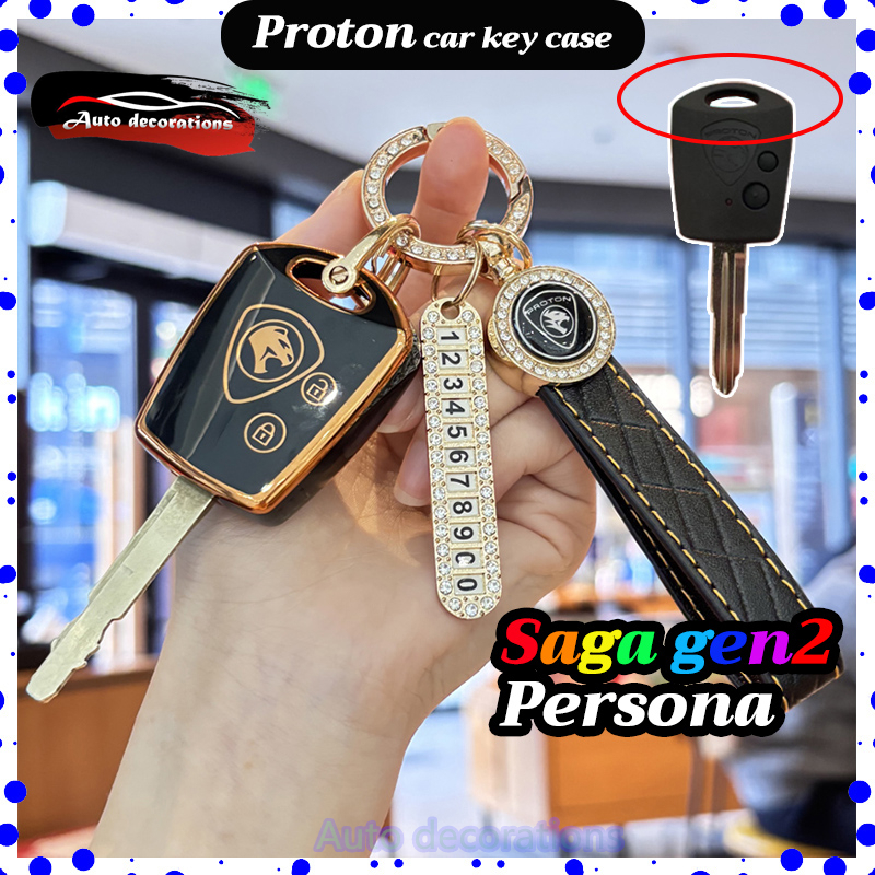 Proton เคสกุญแจรถสําหรับ Proton Persona/Saga gen2 ปลอกกุญแจขอบทอง Proton Persona/Saga gen2 พวงกุญแจ