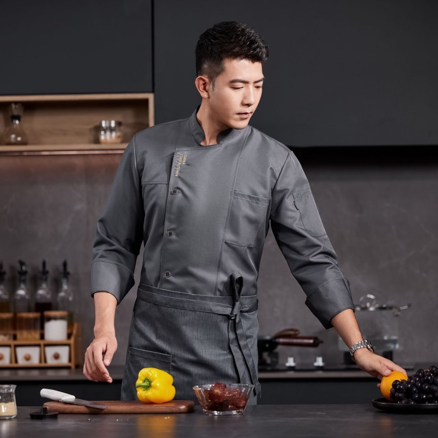 Unisex Chef Uniform m-5xl Men/womenบริกร Workwear เสื้อแจ็คเก็ตเชฟแขนยาว