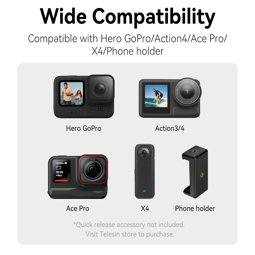 TELESIN Update Mini Selfie Stick ขาตั้งกล้องสําหรับ GoPro Hero 13 12 11 10 8 7 DJI Action 3 4 5 Pro