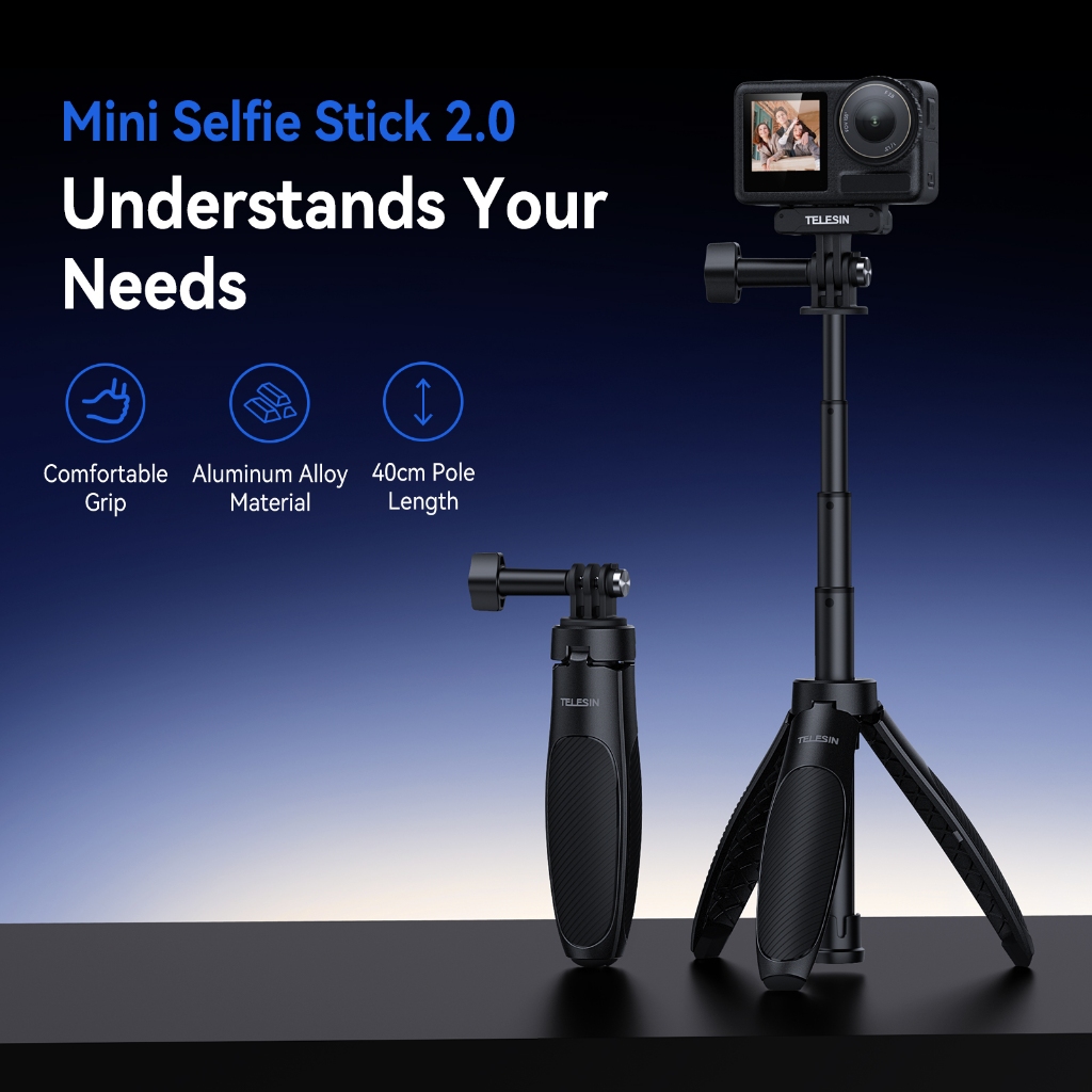 TELESIN Update Mini Selfie Stick ขาตั้งกล้องสําหรับ GoPro Hero 13 12 11 10 8 7 DJI Action 3 4 5 Pro