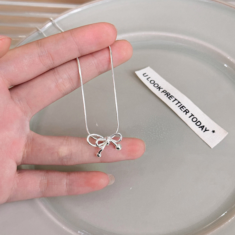 แฟชั่นสร้อยคอโบว์เกาหลี S925 สร้อยคอผู้หญิงของขวัญเครื่องประดับ