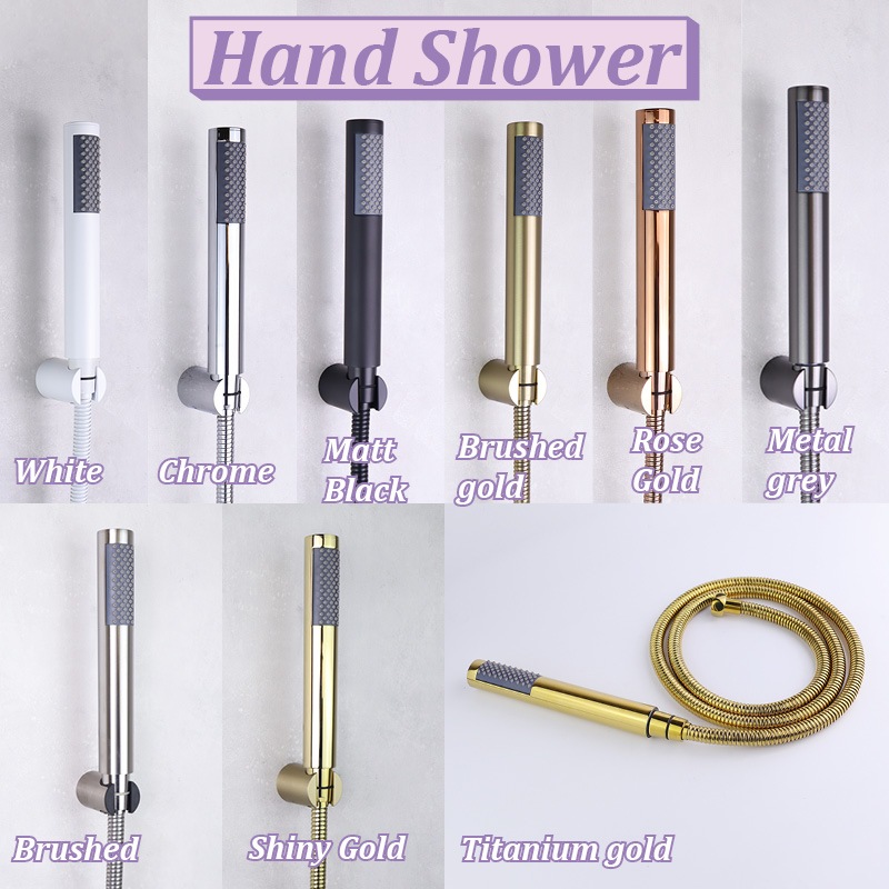 ห้องน้ําชุดฝักบัวอาบน้ําแบบใช้มือถือคุณภาพสูง SUS304 พร้อมซิลิโคน Water Outlet แบบพกพามือ 9 สีแปรงนิกเกิลไทเทเนียมทอง