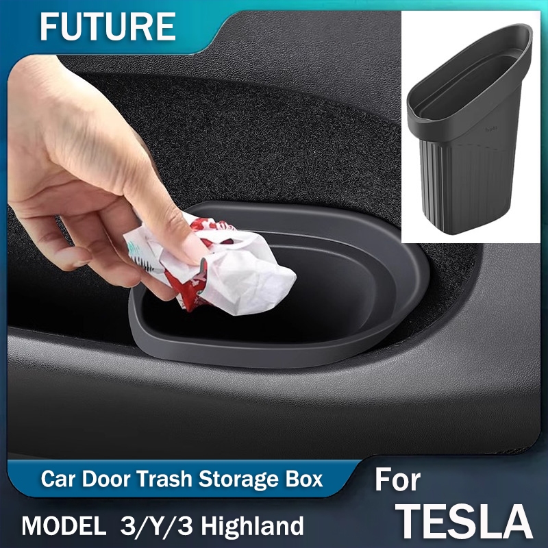 ถังขยะติดประตูรถ Tesla Model 3 Highland/Model Y/Model 3 กล่องเก็บของที่ประตูซิลิโคนที่เป็นมิตรกับสิ่งแวดล้อม ถังขยะกันน้ำ อุปกรณ์เสริมรถยนต์