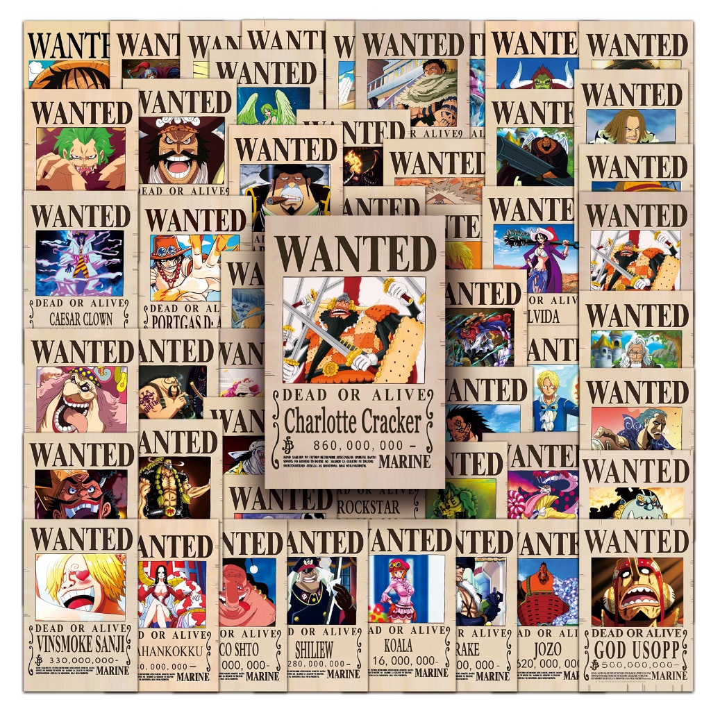 50 ชิ้นใหม่อะนิเมะ ONEPIECE Wanted โปสเตอร์ Graffiti สติกเกอร์กันน้ํา DIY สําหรับโทรศัพท์แล็ปท็อปหมวกกันน็อครถสติกเกอร์ Creative Home Decal