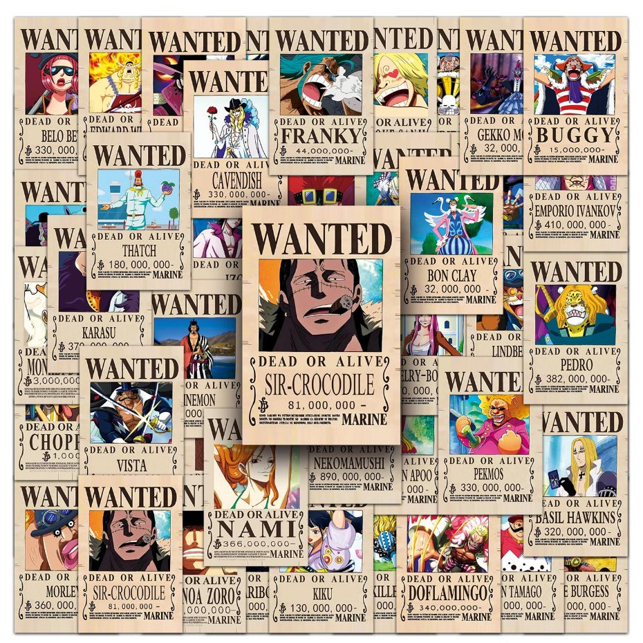 50 ชิ้นใหม่อะนิเมะ ONEPIECE Wanted โปสเตอร์ Graffiti สติกเกอร์กันน้ํา DIY สําหรับเคสโทรศัพท์แล็ปท็อปหมวกกันน็อครถสติกเกอร์ Creative Home Decal